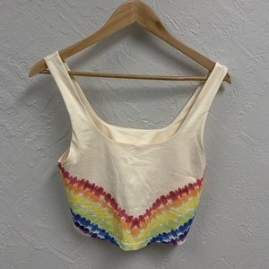 Fabletics low impact top with built-in sports bra. Size M. Cream with rainbow.